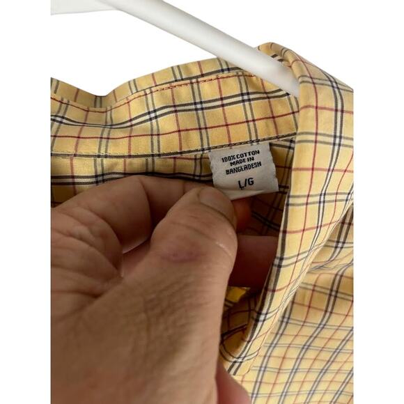Mens Large IZOD Dress Plaid Yellow Button Up Excellent Condition (i2/19) - Picture 4 of 6